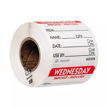 Wednesday Dissolving 2" x 2" Shelf Life Trilingual Food Rotation Labels - 250/Roll